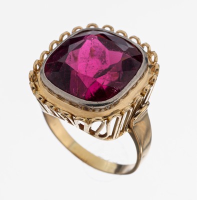 14 kt Gold Rubelith-Ring, GG 585/000, Rubelith im Cushion Cut ca. 15.0 ct, RW 63, ca. 12.0 g