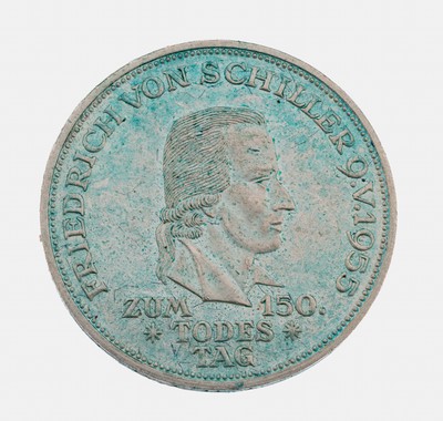 5 Mark Silbermünze, Deutschland, 1955, 150.Todestag Friedrich Schiller