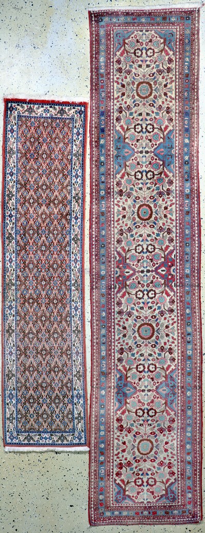 2 Lots Mud & Rodbar, Persien, Ende 20.Jhd, Wolle auf Baumwolle, ca. 290 x 64 cm & ca. 200 x 50 cm, EHZ: 2