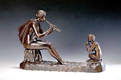 Nach Claude Michel Clodion, (1738-1814), Syrinx und Pan, Bronze, späterer Guß, signiert Clodion, sichtbare Verbindungsstelle, 33x48x13 cm