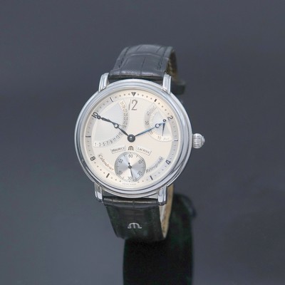 MAURICE LACROIX Masterpiece Retrograde, Schweiz verk. lt. Pap. 02/2004, Handaufzug, Edelstahlgeh., beids. vergl., Boden 8-fach verschr., orig. ...