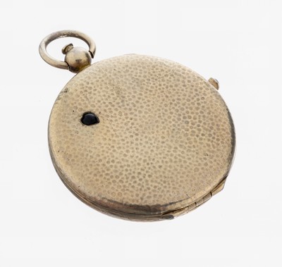Vinaigrette, um 1900-10, 800er Silber, ausgefallen, in der Form einer Taschenuhr, außen Hammerschlagverzierung, innen verg., innen 1 Seite Spiegel, ...