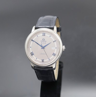 OMEGA De Ville Herrenarmbanduhr, Schweiz verk. lt. Pap. 03/2018, Automatik, Edelstahlgeh., Boden aufgedr., orig. Lederband m. Dornschl., Saphirgl. ...