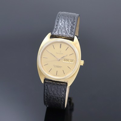 OMEGA Constellation Armbanduhr in GG 750/000 Referenz 168.0057, Schweiz um 1972, Automatik, Boden verschr., champagnerfarb. Zifferbl. m. aufges. ...