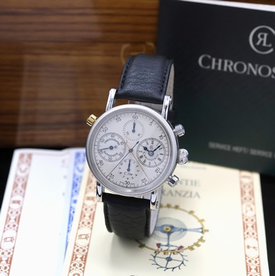 CHRONOSWISS Herrenchronograph mit Rattrapante Referenz CH7323, Schweiz um 1993, Automatik, Edelstahlgeh. inkl. neutr. Lederband m. Dornschl., beids. ...