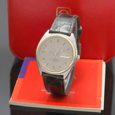 OMEGA Constellation Armbanduhr Referenz 198.0111, Schweiz um 1983, quarz, Edelstahlgeh. inkl. neutr. Lederband m. orig. Dornschl., Korrekturdr. ...