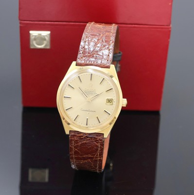 OMEGA Constellation in GG 750/000 Referenz 168.011, Schweiz um 1970, Automatik, Monocoque-Geh., Rücks. m. Sternwarte, Zifferbl. in 750/000 GG m. ...