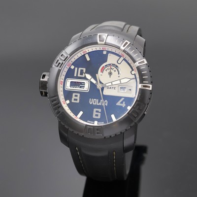 VOLNA Typhoon Herrenarmbanduhr in Stahl, Schweiz um 2015, Automatik, geschw. Edelstahlgeh. inkl. orig. Kautschukband m. Dornschl., Boden 8-fach ...