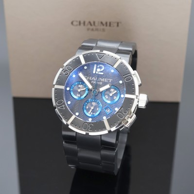 CHAUMET Armbandchronograph in Titan/Stahl, Schweiz um 2010, Automatik, beids. vergl. Geh., orig. Kautschukband m. dopp. Faltschl., Boden 8-fach ...