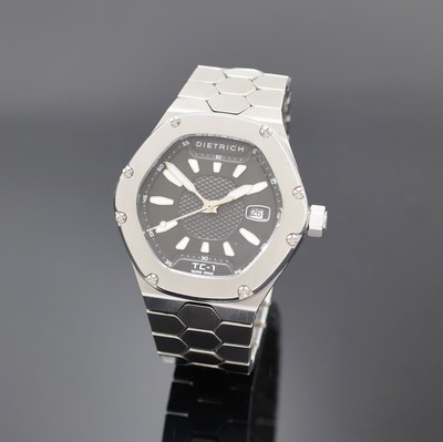 DIETRICH TC1 Herrenarmbanduhr in Stahl, Schweiz um 2017, Automatik, Edelstahlgeh. inkl. Gliederband m. dopp. Faltschl., Boden 6-fach verschr., Krone ...
