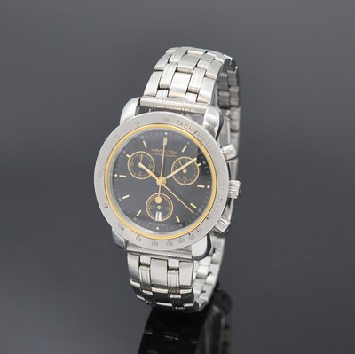 HAMILTON Herrenchronograph Referenz 8800 in Stahl, Schweiz um 2000, quarz, 3-tlg. Geh., Boden aufgedr., Stahl Tachymeter-Lünette, neutrales ...