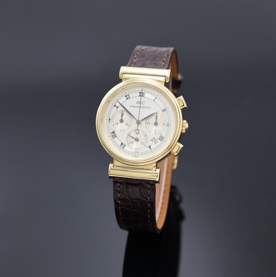 IWC Armbandchronograph Referenz 3739 in GG 750/000, Schweiz um 1985, quarz, schweres Geh. m. bewegl. Anstößen, Boden aufgedr., silb. ...