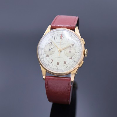 CHRONOGRAPHE SUISSE Armbandchronograph in RG 750/000, Schweiz um 1950, Handaufzug, 3-tlg. Geh. dell., Boden u. Glasrand aufgedr., Metall Innengeh., ...