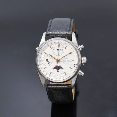 EBERHARD & Co Navy Master Armbandchronograph mit Mondphase und Vollkalender in Stahl, Schweiz um 1995, Automatik, 2-tlg. Geh., Boden u. Krone ...