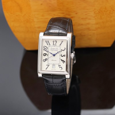AUGUSTE RAYMOND rechteckige Herrenarmbanduhr in Stahl, Schweiz um 2010, Automatik, beids. vergl., Boden gedr., Saphirgl., Schmuckkrone, silb. ...