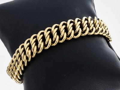 14 kt Gold Armband, GG 585/000, ineinander verschlungene Ösen, B. ca. 1.4 cm, L. ca. 19.5cm, Kastenschloss mit 2 Sicherheitsachten, ca.23.1 g