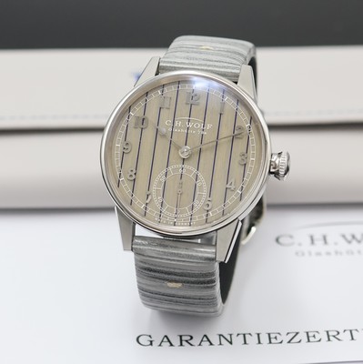 C.H. Wolf Nautic Kapitän Herrenarmbanduhr in Stahl, Deutschland verk. lt. beil. Garantie 02/2016, Handaufzug, beids. vergl. Geh., orig. Lederband m. ...