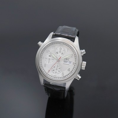 IWC Der Doppelchronograph in Stahl Referenz 3713, Schweiz um 2000, Automatik, Boden u. Krone verschr., antimagn. Innengeh., orig. Lederband m. ...