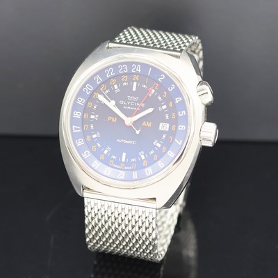 GLYCINE Airman GMT Herrenarmbanduhr Referenz 3903, Schweiz um 2015, Automatik, Edelstahlgeh. inkl. orig. Stahlband, Boden u. Krone verschr., ...