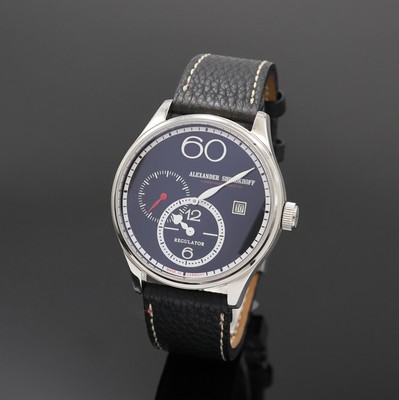 ALEXANDER SHOROKHOFF Regulateur Herrenarmbanduhr in Stahl, Deutschland um 2015, Handaufzug, beids. vergl. Geh. m. orig. Lederband m. Faltschl., Boden ...