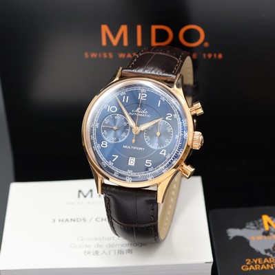 MIDO Multifort vergoldeter Armbandchronograph Referenz M040427A, Schweiz verk. lt. beil. Pap. 07/2021, Automatik, beids. vergl. Geh., Boden u. Krone ...