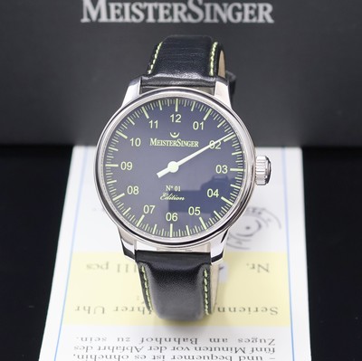 MEISTERSINGER Edition 2006 auf 111 Stück limitierte Armbanduhr, Schweiz verk. lt. beil. Zertifikat 01/2010, Automatik, beids. vergl. Stahlgeh. inkl. ...