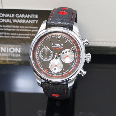 UNION GLASHÜTTE Belisar auf 200 Stück limitierter Armbandchronograph Referenz D009.427, Deutschland um 2015, Automatik, beids. vergl. Geh. inkl. ...