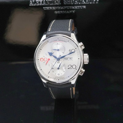 ALEXANDER SHOROKHOFF Armbandchronograph in Stahl, Deutschland um 2015, Automatik, beids. vergl. Edelstahlgeh. inkl. orig. Lederband m. Faltschl., ...