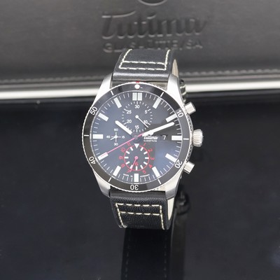 TUTIMA Grand Flieger Armbandchronometer mit Chronograph in Stahl, Deutschland um 2015, Automatik, beids. vergl. Geh. m. orig. Lederband m. Faltschl., ...