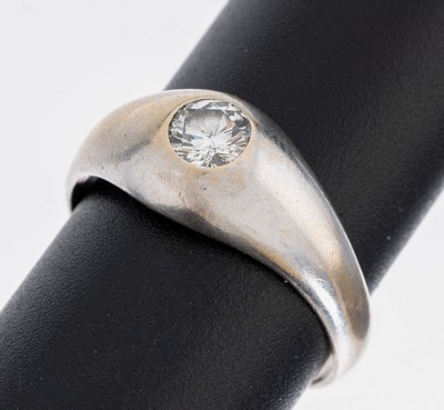 14 kt Gold Brillant-Ring, WG 585/000, Brillant ca. 0.41 ct Weiß/p, RW 59, ca. 5.3 g