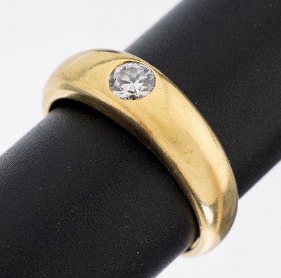 18 kt Gold Brillant-Ring, GG 750/000, Brillant ca. 0.25 ct Weiß/si, RW 59, ca. 8.9 g