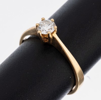 14 kt Gold Brillant-Ring, GG 585/000, Brillant ca. 0.35 ct Weiß/si, RW 56, ca. 2.6 g