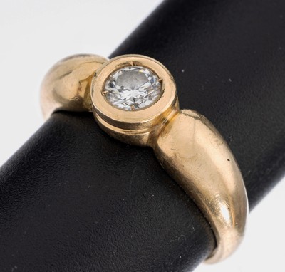 14 kt Gold Brillant-Ring, GG 585/000, Brillant ca. 0.40 ct Weiß/p1, RW 59, ca. 4.8 g