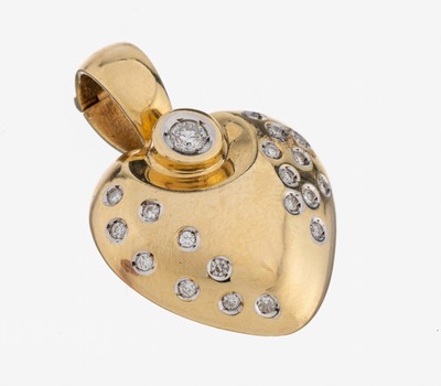 14 kt Gold Brillant-Clipanhänger, GG 585/000, Herz, 20 Brillanten zus. ca. 0.40 ct Weiß/p, ca. 9.8 g, Schmuckpass anbei