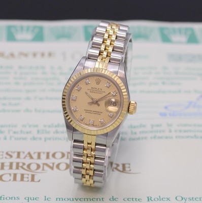 ROLEX Oyster Perpetual Datejust Damenarmbanduhr Referenz 69173, Schweiz verk. lt. beil. Garantie 06/1986, Automatik, Chronometer der Superlative in ...