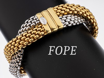 18 kt Gold FOPE Armband, GG/WG 750/000, ineinander geflochtener GG und WG Strang, hochwertige Verarbeitung, L. ca. 20.5 cm, Kastenschloss mit ...