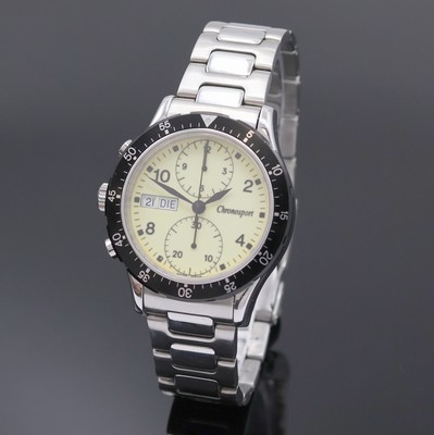 CHRONOSPORT Armbandchronograph in Stahl, Schweiz um 2005, Automatik, beids. vergl. Geh., Boden u. Krone verschr., neutr. Stahlband m. Faltschl., ...