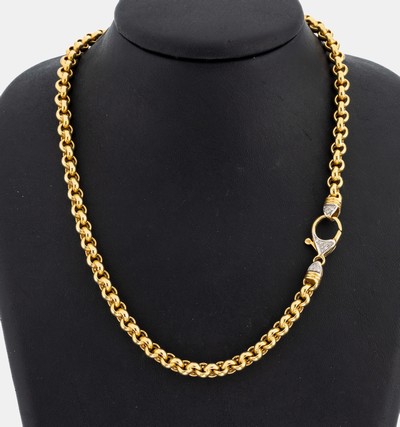 14 kt Gold Diamant-Collier, GG 585/000, Erbskette, L. ca. 45 cm, Karabinerschließe mit30 8/8-Diamanten zus. ca. 0.15 ct Weiß/p1, L. ca. 45 cm, ca. ...