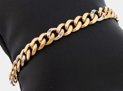 14 kt Gold Diamant-Armband, GG/WG 585/000, WG Glieder mit 14 kl. 8/8-Diamanten, L. ca. 19cm, Kastenschloss mit Sicherheitsacht, ca. 21.4 g