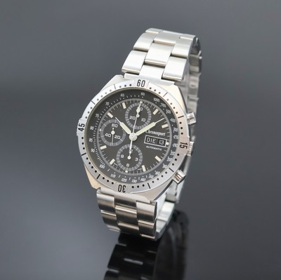 CHRONOSPORT Armbandchronograph in Stahl, Schweiz um 2005, Automatik, Boden verschr., orig. Stahlband m. Faltschl., drehb. Lünette m. 60er-Teilung, ...