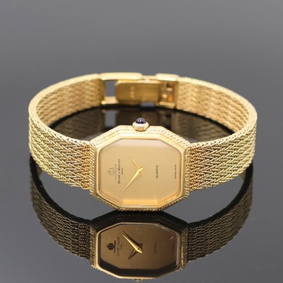 BAUME & MERCIER Damenarmbanduhr in GG 750/000, Schweiz um 1970, quarz, Boden aufgedr., orig. Goldband, Schmuckkrone, gold. Zifferbl. m. gold. ...