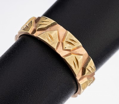 14 kt Gold Ring, RG/GG 585/000, außergewöhnliche Gestaltung, GG strukt., RW 62, ca. 5.2 g