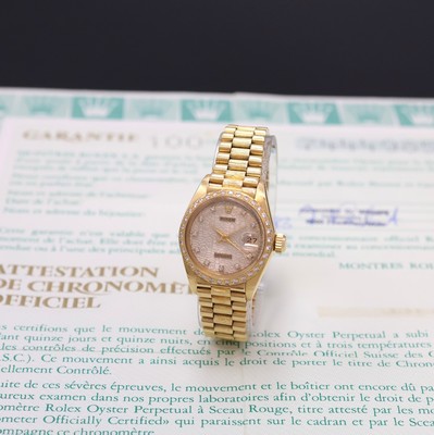 ROLEX Datejust Damenarmbanduhr in GG 750/000 Referenz 6927/8, Schweiz verk. lt. beil. Zertifikat 10/1983, Automatik, Boden u. Krone verschr., orig. ...