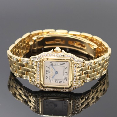 CARTIER Panthere Damenarmbanduhr in GG 750/000 mit Brillantbesatz, Schweiz um 1997, quarz, Boden 8-fach verschr., orig. Goldband m. Brillantbesatz, ...