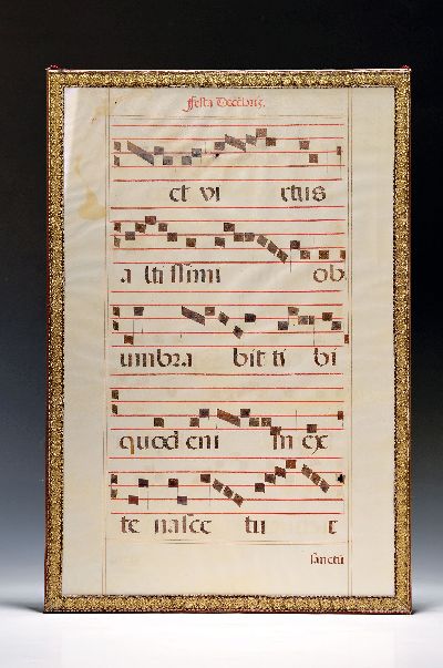 Antiphon-Seite, Folio aus einer spätmittelalterlichen liturgischen Handschrift, 15./16.Jh., gr.2°, rote und schwarze Tinte auf Pergament, Zeile zur ...