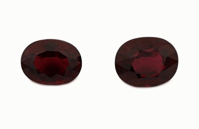 Konvolut 2 lose Rhodolithe zus. ca. 22.0 ct, 1 x ca. 9.70 ct, ovalfacett., schöne intensive Farbe; 1 x ca. 12.30 ct, ovalfacett., intensive Farbe
