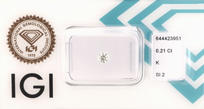 Loser Brillant, 0.21 ct get.Weiß(K)/si2, eingeschweißt, mit IGI-Expertise