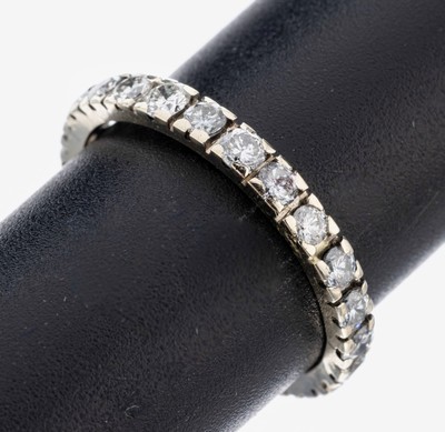 14 kt Gold Brillant-Ring, WG 585/000, 23 Brillanten zus. ca. 1.15 ct Weiß/si, RW 58, ca. 1.9 g, neue Rhod. empfohlen
