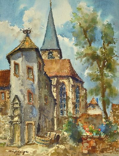 Heiner Deege, 1920-2007, zwei großformatige Aquarelle mit Ansichten von Neustadt/Weinstraße, 1. Herrenhof, signiert, PP. ca. 62 x 46 cm, Rahmen ca. ...