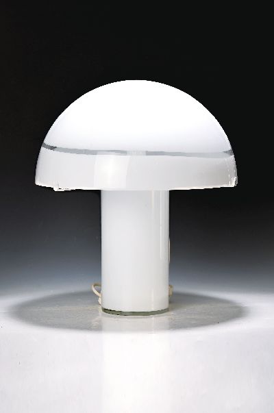 Tischlampe/Pilzlampe/Mushroom Tischleuchte, wohl Carlo Nason für Mazzegga, Italien, wohl 1970er Jahre, farbloses Kristallglas mit ...